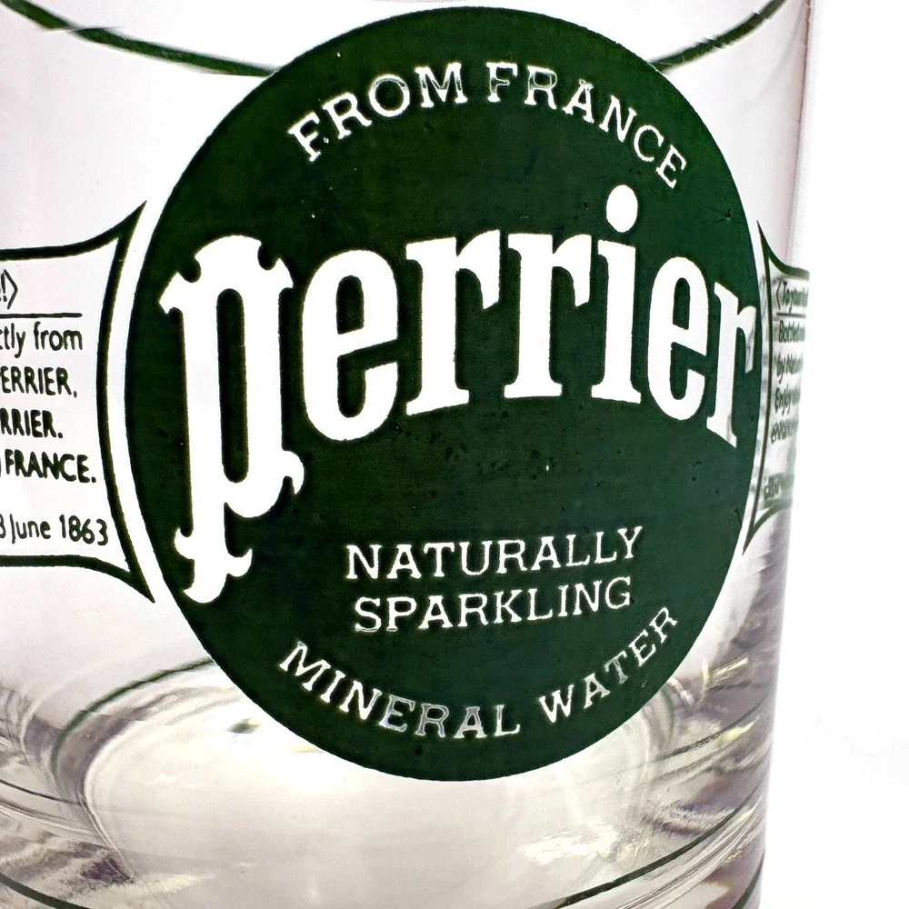 VTG 80s Perrier Tumbler Glass Sparkling Mineral Water C'est Fou Retro Advertisng